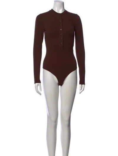 Pre-owned Reformation Mock Neck Long Sleeve Bodysuit In Brown