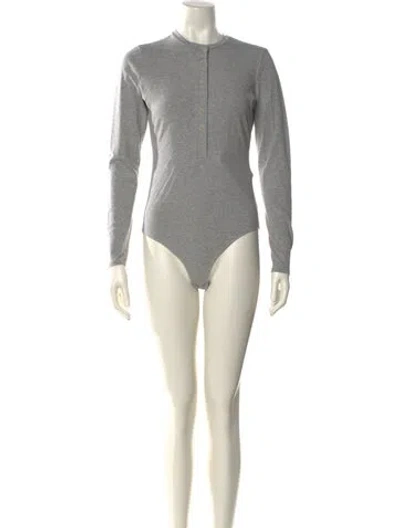 Pre-owned Reformation Mock Neck Long Sleeve Bodysuit In Gray