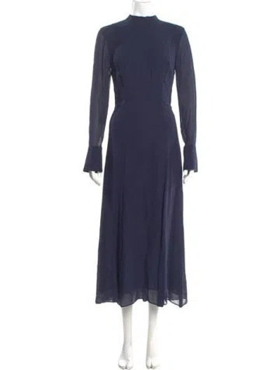 Pre-owned Reformation Mock Neck Midi Length Dress In Blue