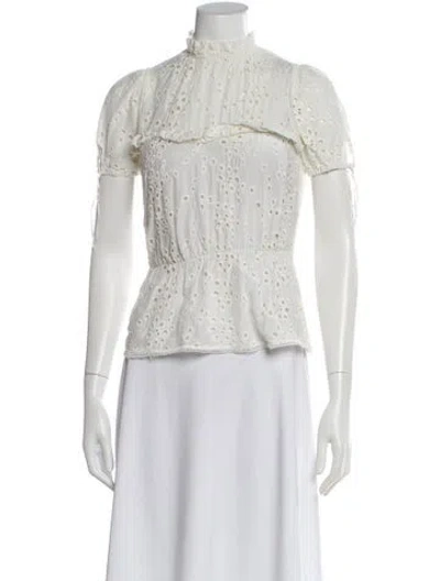 Pre-owned Reformation Mock Neck Short Sleeve Blouse In Neutral