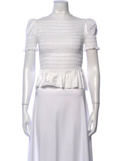 Pre-owned Reformation Mock Neck Short Sleeve Blouse In White
