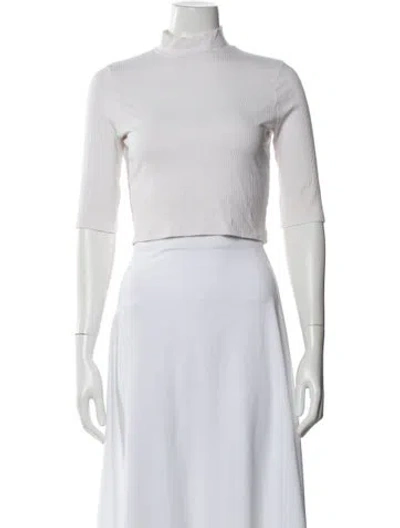 Pre-owned Reformation Mock Neck Three-quarter Sleeve Crop Top In White