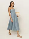 Reformation Monette Linen Dress In Sky Dot