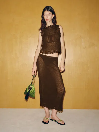 Reformation Montana Autumn Crochet Skirt Brown Xs