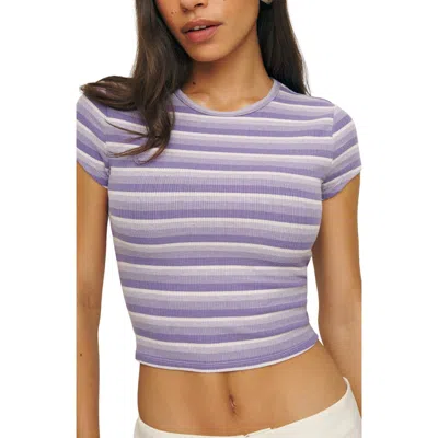 Reformation Muse Stripe Rib T-shirt In Purple Stripe
