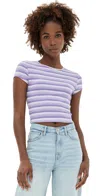 Reformation Muse Stripe Rib T-shirt In Blue Stripe