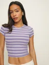 Reformation Muse Stripe Rib T-shirt In Purple Stripe