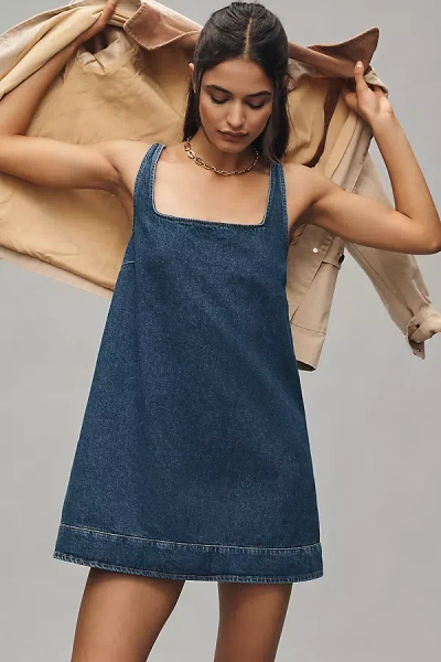 Reformation Myla Sleeveless Square-neck Denim Mini Dress In Keila