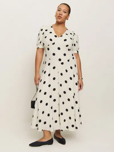 reformation polka dot dress long sleeve Reformation Pike Long-Sleeve Satin Mini Dress