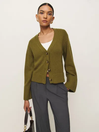 Reformation Nala Cotton Cashmere Cardigan In Dark Olive