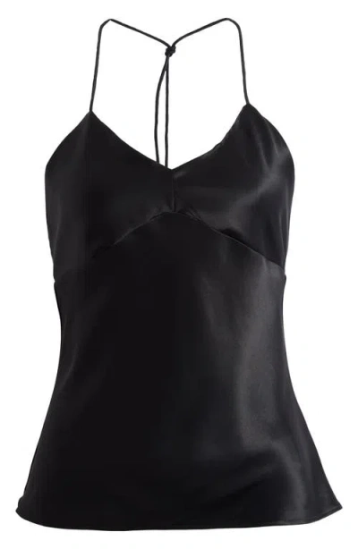 Reformation Natasia Satin Halter Neck Top In Black