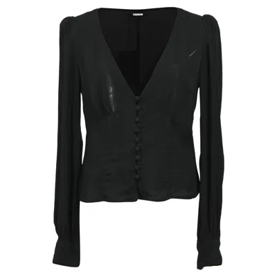 Reformation Nell Plunge Neckline Long Sleeve Blouse In Black Viscose