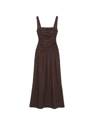Reformation Nesta Ruched Midi Dress In Brown