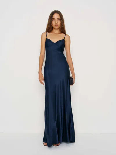 Reformation Neva Silk Dress In Blue