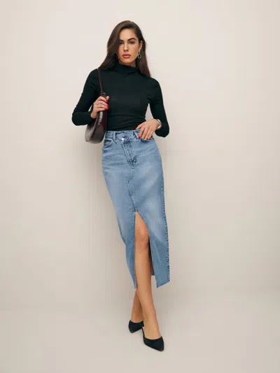 Reformation Nila Long Denim Skirt In Galway