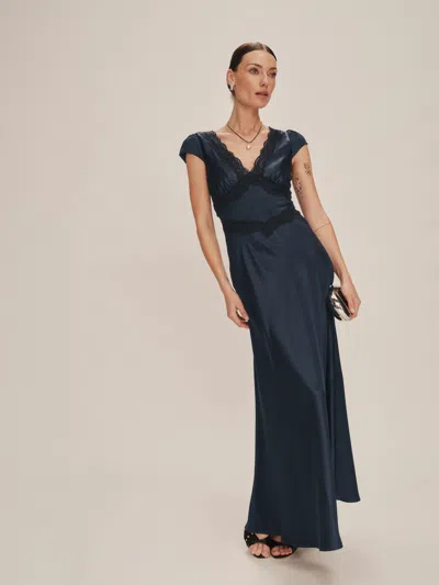 Reformation Noem Satin Dress In Midnight