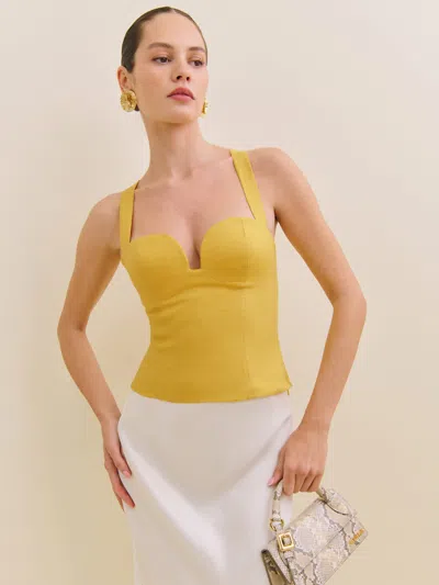Reformation Nola Linen Top In Sunflower