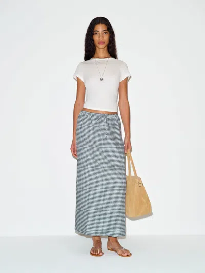 Reformation Norie Linen Skirt Grey Xl In Blue