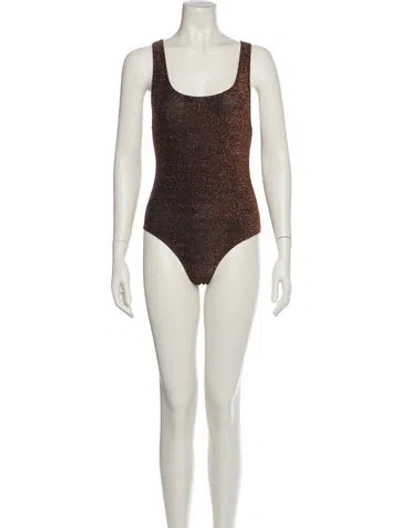 Pre-owned Reformation Nylon Scoop Neck Bodysuit In Black