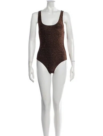 Pre-owned Reformation Nylon Scoop Neck Bodysuit In Brown/metallic