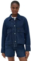 Reformation Oakley Cropped Denim Jacket Havasu In Blue