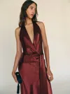 Reformation Oceane Satin Dress In Burgundy