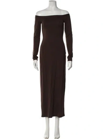 Pre-owned Reformation Off-the-shoulder Long Dress In Brown