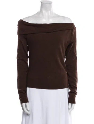 Pre-owned Reformation Off-the-shoulder Long Sleeve Sweatshirt In Brown