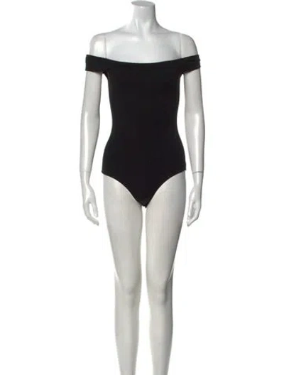 Pre-owned Reformation Off-the-shoulder Short Sleeve Bodysuit In Black