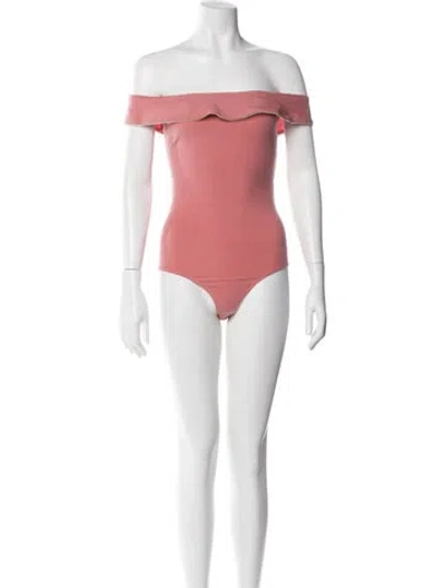 Pre-owned Reformation Off-the-shoulder Short Sleeve Bodysuit In Pink
