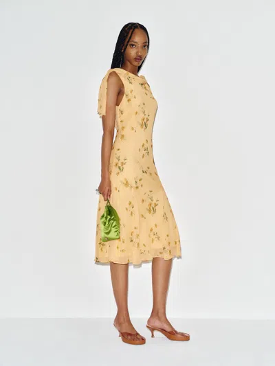 Reformation Oleta Dress Yellow Xs In Brown