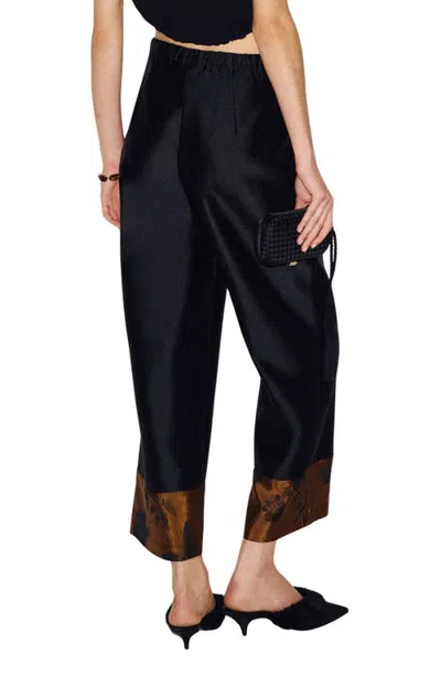 Reformation Olina Jacquard Hem Wide Leg Cropped Pants In Black