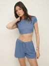 Reformation Olina Knit Short In Blue And White Stripe