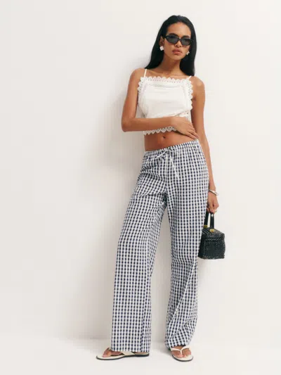 Reformation Olina Pant In Navy Gingham