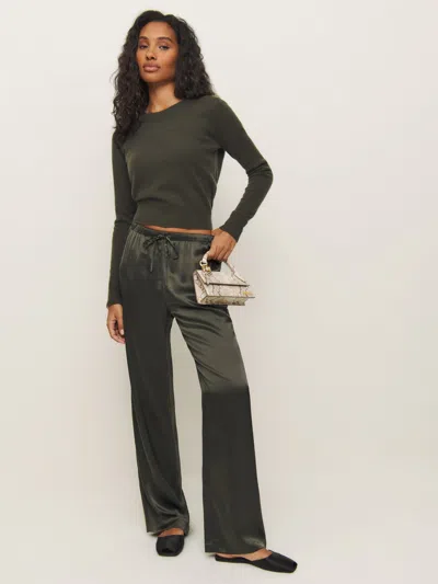 Reformation Olina Silk Pant In Pine Tree