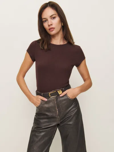 Reformation Olive Knit Top In Mahogany