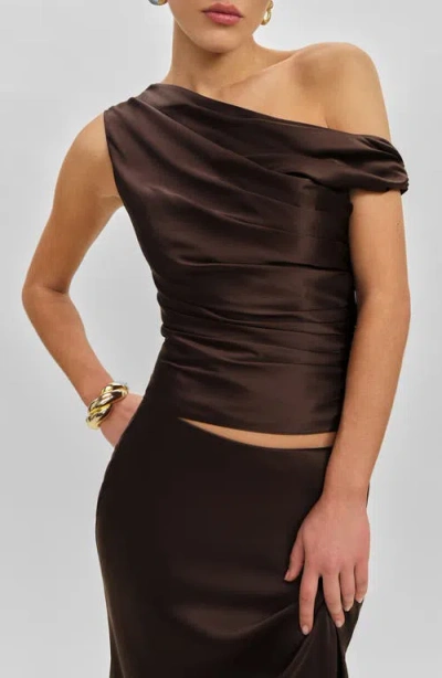 Reformation Hera Silk Top Black Bean In Brown