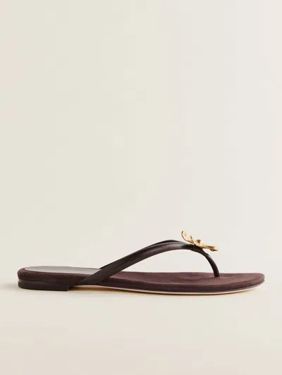 Reformation Onyx Thong Sandal In Espresso Suede Flower