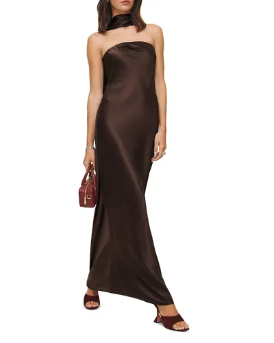 Reformation Oren Silk Dress Brown Xl