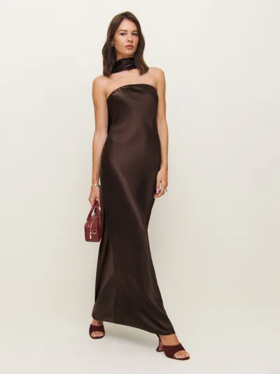 Reformation Oren Silk Dress In Black Bean