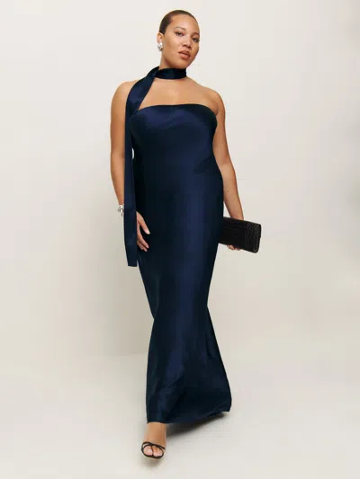 Reformation Oren Silk Dress Es In Navy