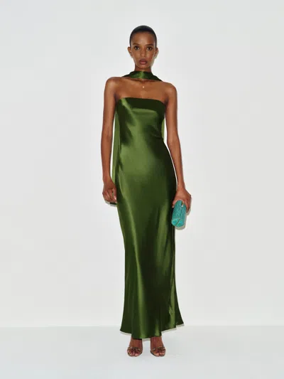 Reformation Oren Silk Dress Green Xs
