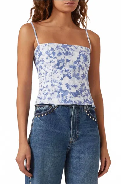 Reformation Overland Floral Linen Top In Blue