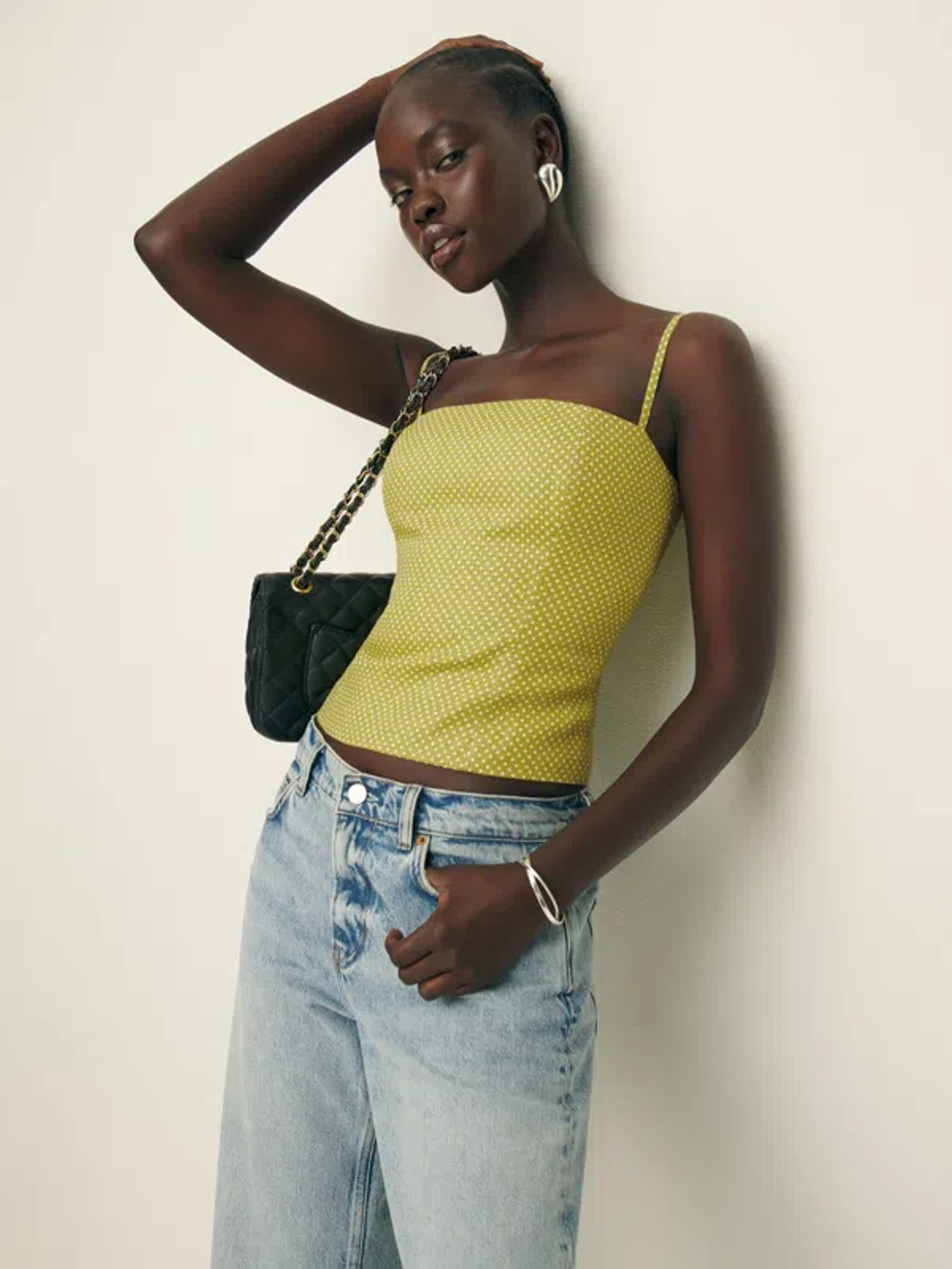 Reformation Overland Linen Top In Chartreuse Dot | ModeSens
