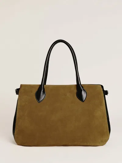 Reformation Oversized Patrizia Bag In Bog Suede Black Leather