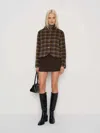 Reformation Owen Jacket Brown Plaid Xxs In Black