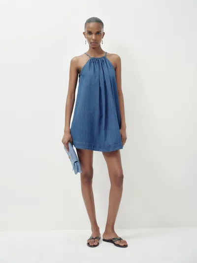 Reformation Paisley Denim Mini Dress Blue Xs