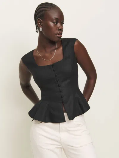 Reformation Paolina Linen Top In Black