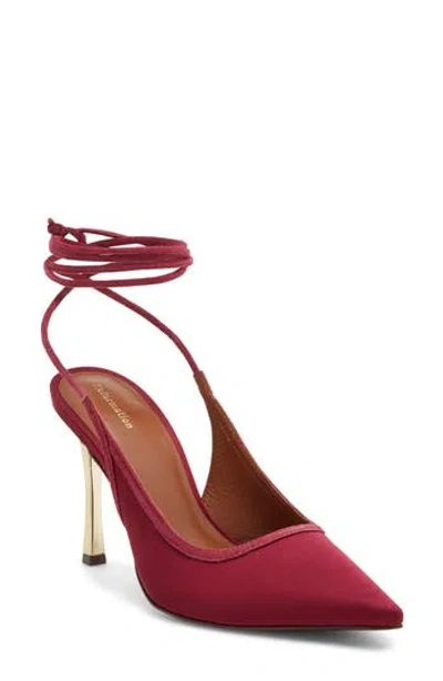 Reformation Paris Heeled Ankle Tie Pump In Dark Cherry Satin