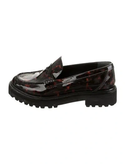 Pre-owned Reformation Patent Leather Animal Print Loafers In Black